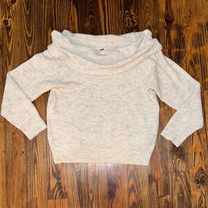 Off-the-Shoulder Divided Cream Sweater Cozy Stretchy Knit Design